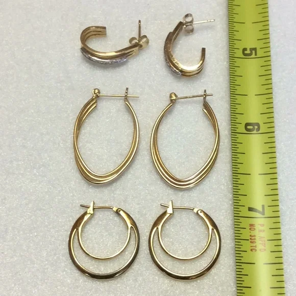 FINAL SALE PRICE 2 Pairs of 14K Triple Dia Earrings + Monet Hoops - Picture 2 of 8